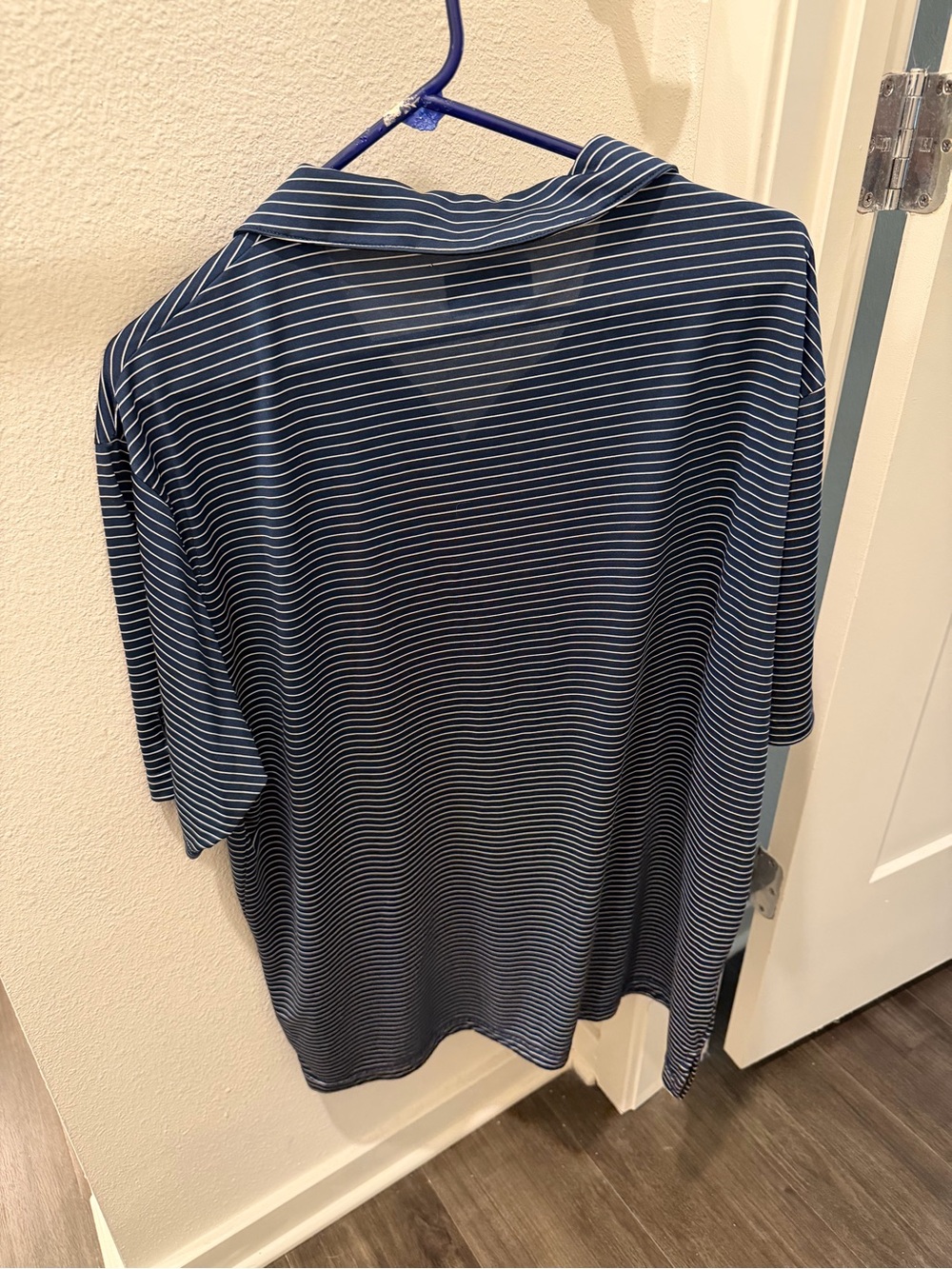 PGA Tour Navy and White Striped Short Sleeve Polo